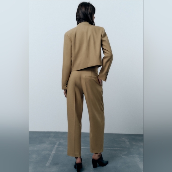 NWT ZARA Crossover Pleated Pants Sz. XL Khaki Asymmetrical - Picture 5 of 11